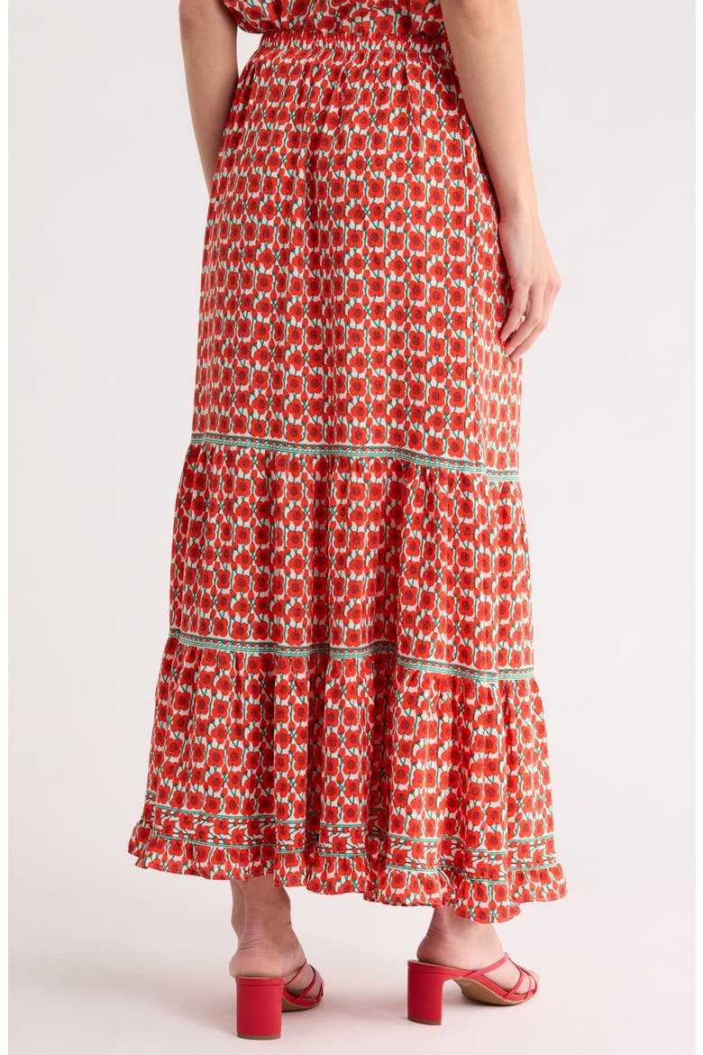 Floral Tiered Maxi Skirt, Alternate, color, CREAM/ PAPAYA POPPY BUDS