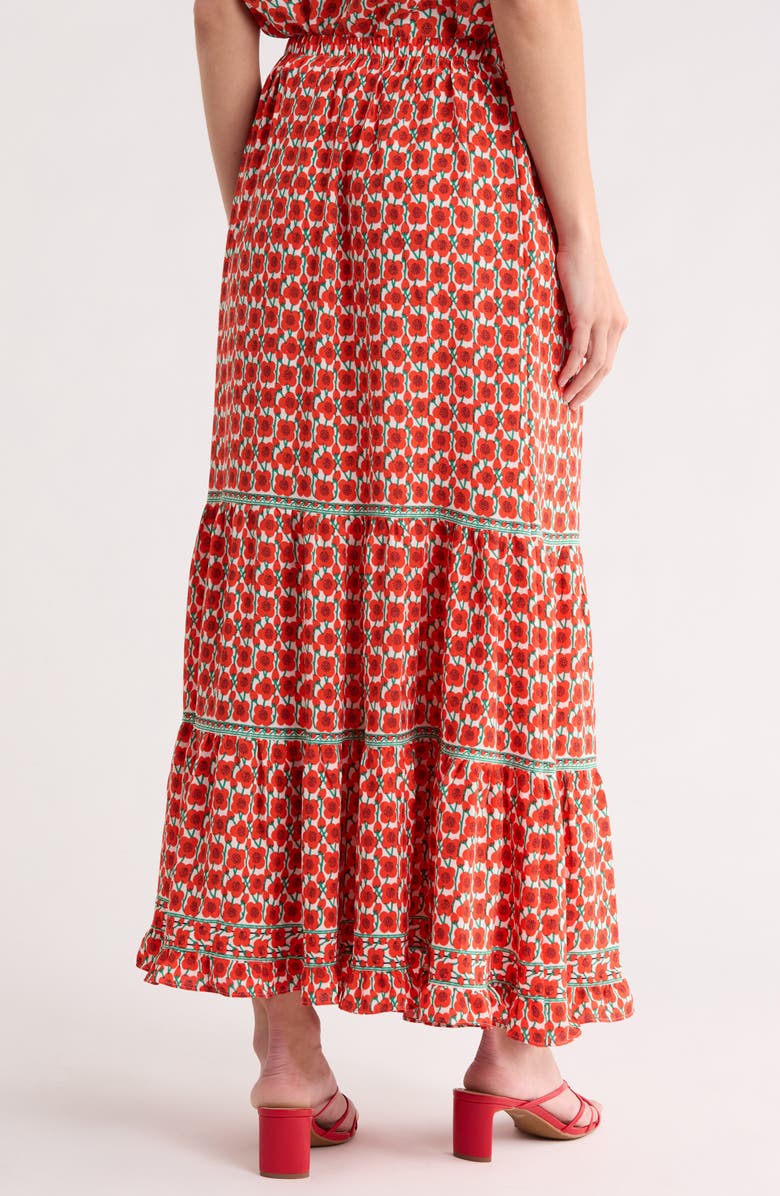 MAX STUDIO Floral Tiered Maxi Skirt, Alternate, color, Cream/ Papaya Poppy Buds