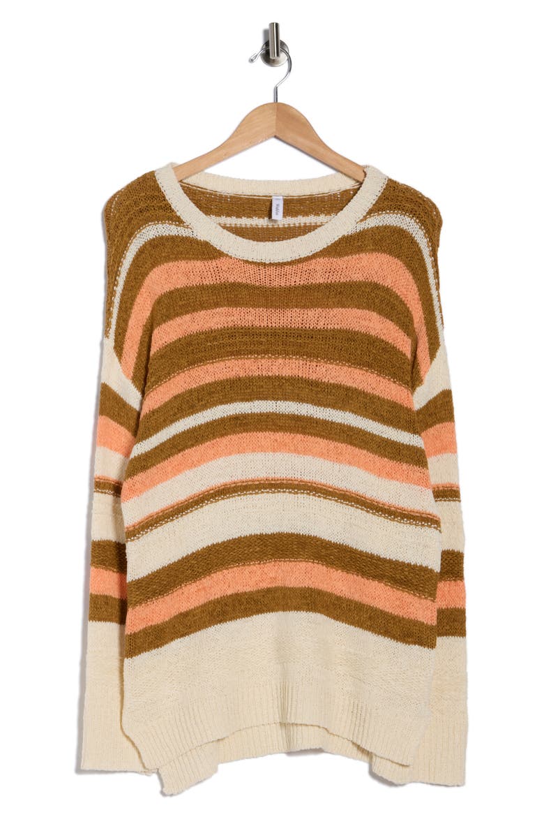 Stripe Crewneck Sweater, Alternate, color, CAMEL COMBO 2