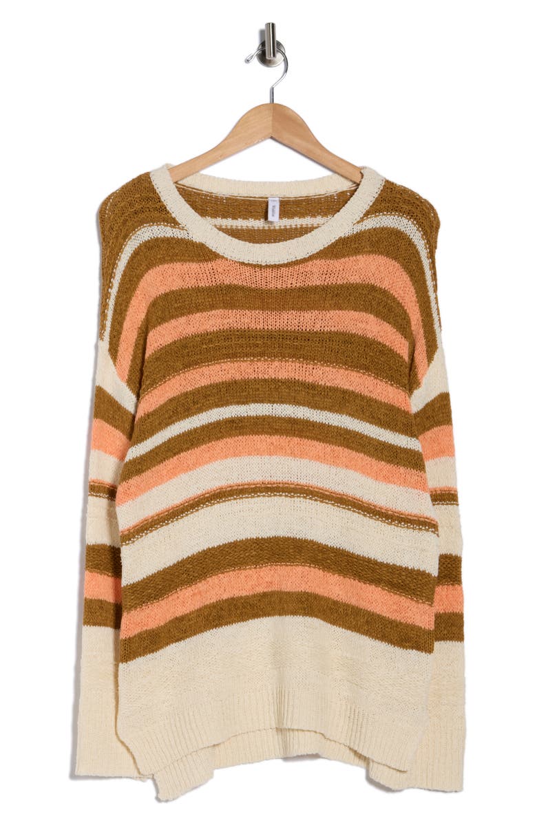 WISHLIST Stripe Crewneck Sweater, Alternate, color, Camel Combo 2