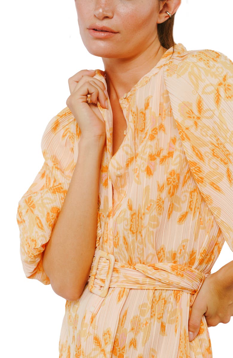 CIEBON Aniston Plissé Belted Minidress, Alternate, color, Yellow Multi