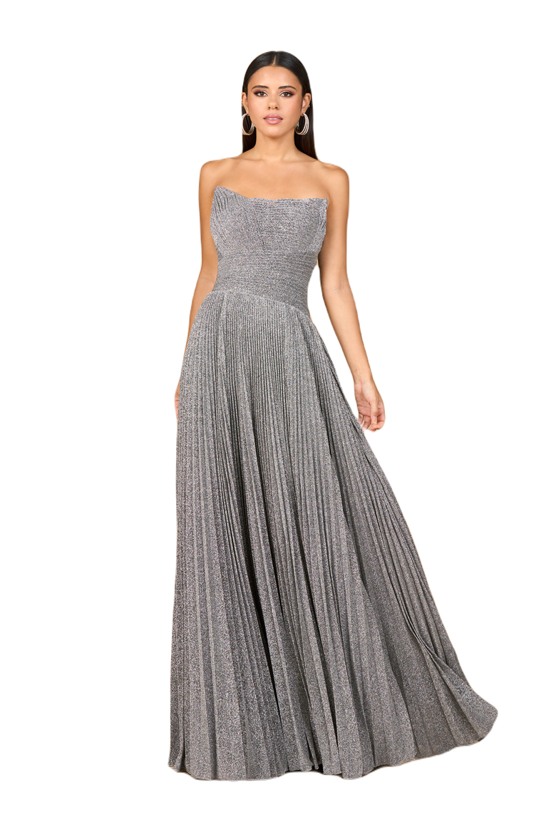Flowing Pleated, Strapless Dress, Main, color, Grey