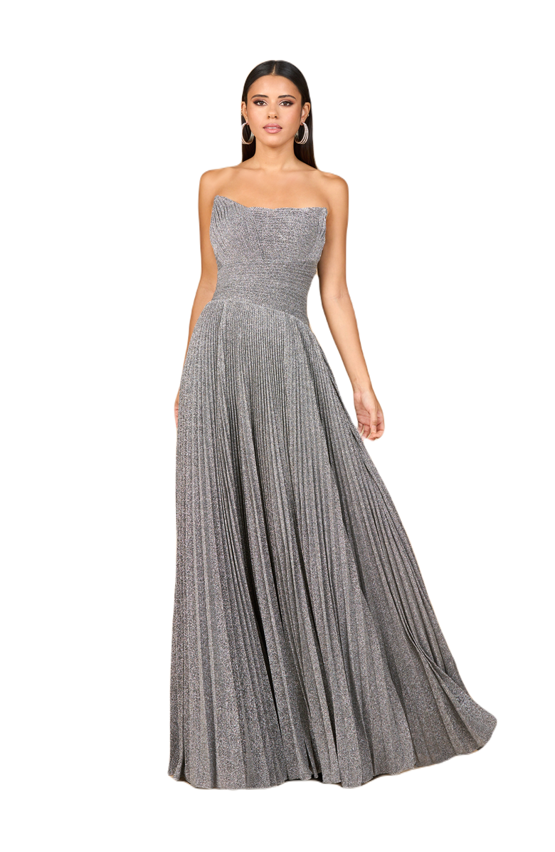 LARA New York Flowing Pleated, Strapless Dress, Main, color, Grey