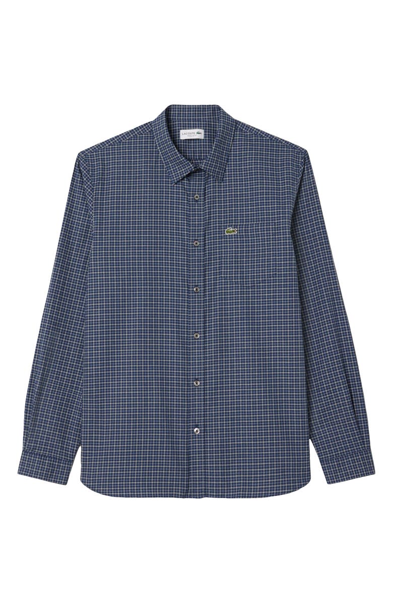 Lacoste Regular Fit Plaid Flannel Button-Up Shirt, Alternate, color, Navy Blue/ Flour