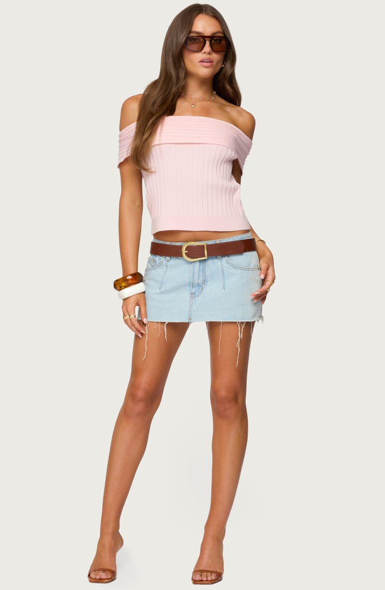 EDIKTED Blythe Foldover Off the Shoulder Rib Top, Alternate, color, Light-Pink