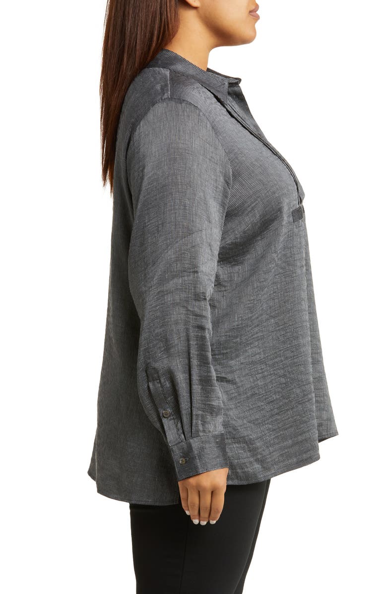 HARSHMAN Drea Stripe Silk & Linen Button-Up Tunic Blouse, Alternate, color, 