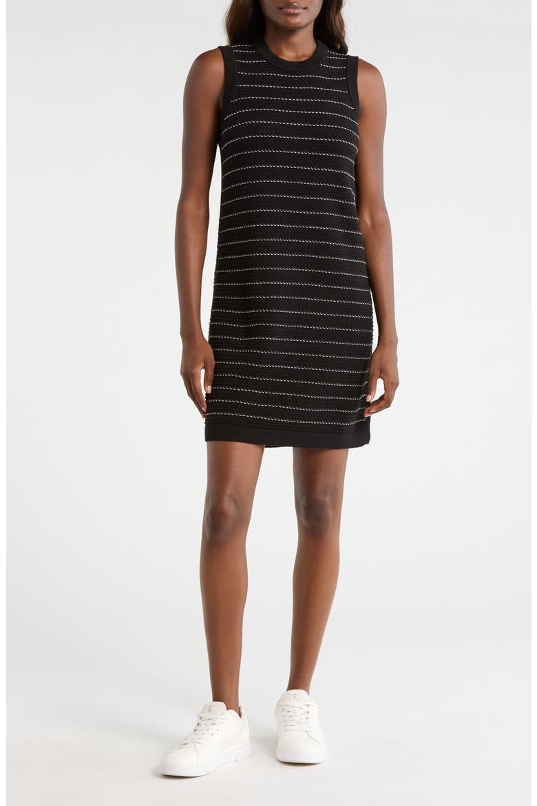 Mindy Mixed Stitch Stripe Sleeveless Cotton Sweater Minidress, Main, color, BLACK