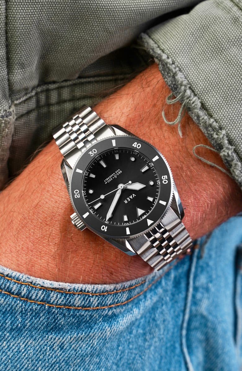 VAER D4 Meridian Black Solar Dive Watch, 38mm, Alternate, color, Black/Strap