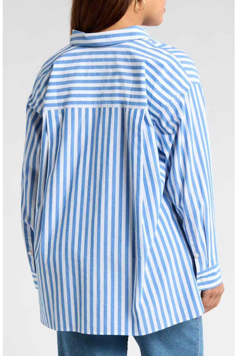 The Plus Signature Poplin Oversize Button-Up Shirt in Springy Stripe, Alternate, color, HERMITAGE BLUE