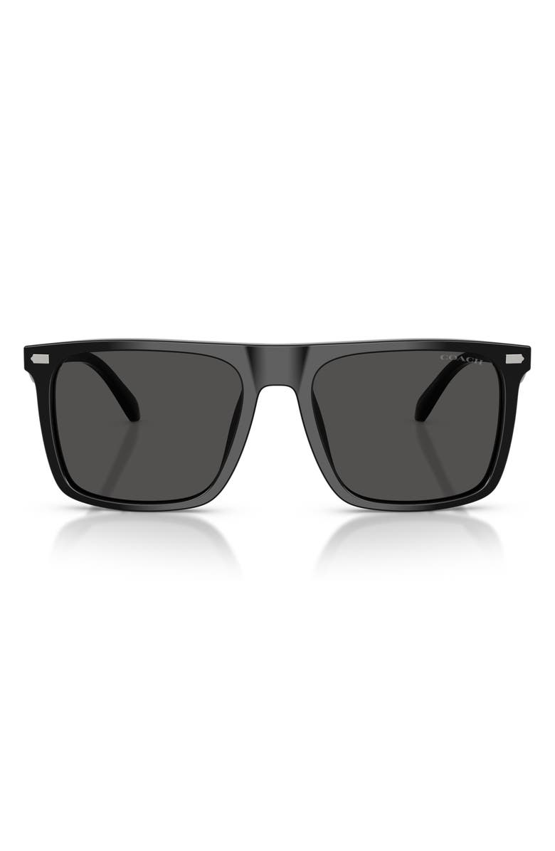 COACH 57mm Flat Top Square Sunglasses, Main, color, Black / Grey Solid