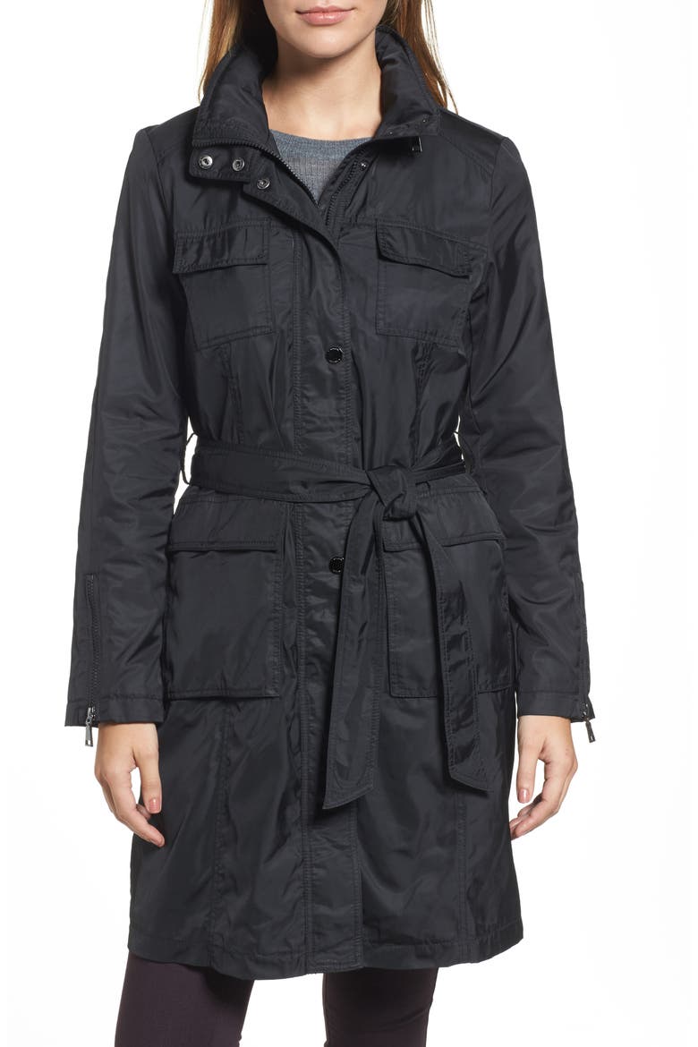 Giselle Stowaway Hood Rain Anorak, Main, color, BLACK