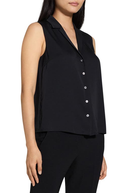 Theory Sleeveless Button Front Silk Top In Black