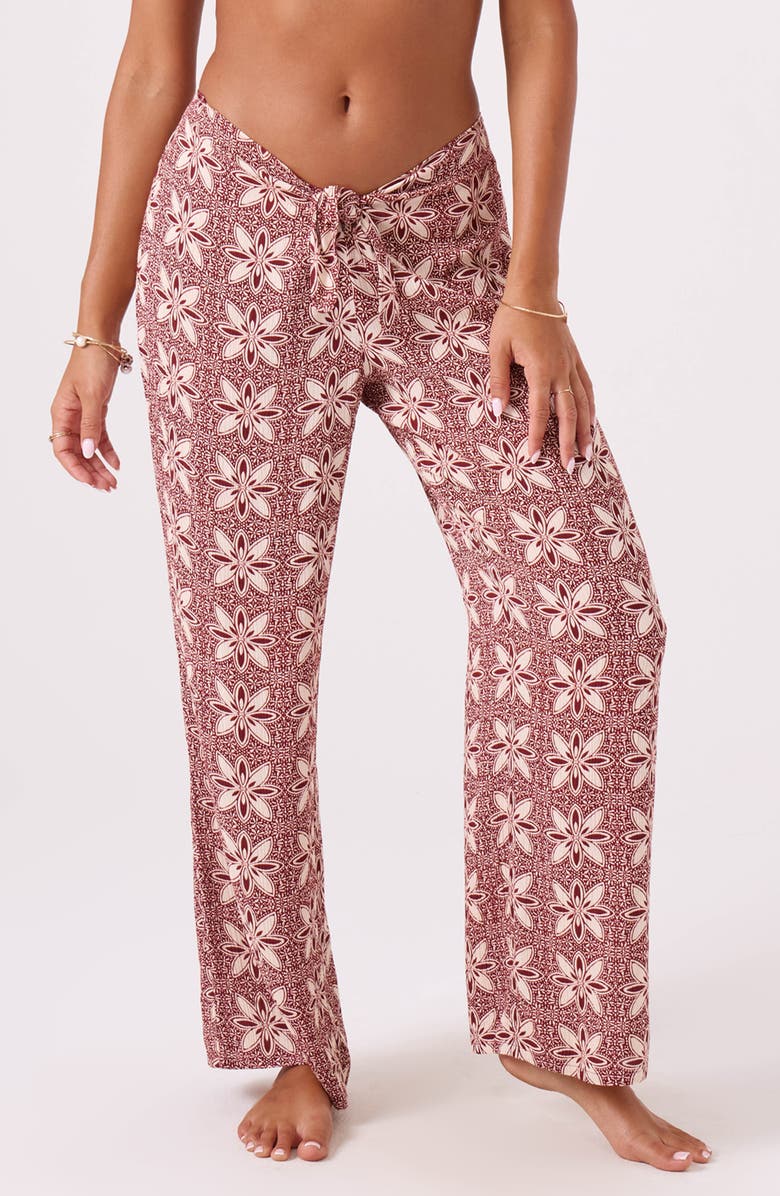 Roxy Batik Bloom Print Cover-Up Pants, Alternate, color, Port