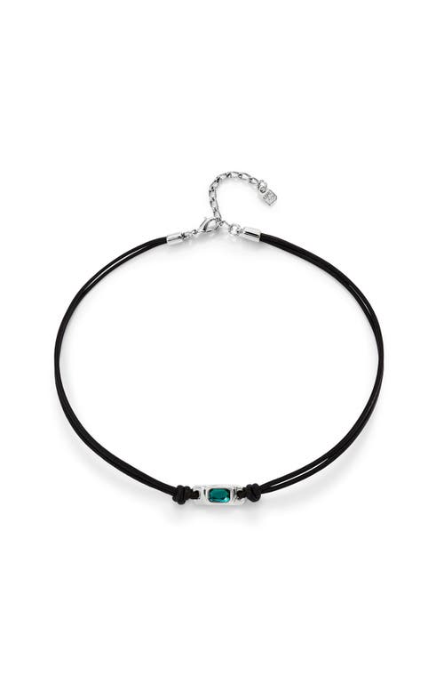 Unode50 Green Crystal Leather Necklace In Black