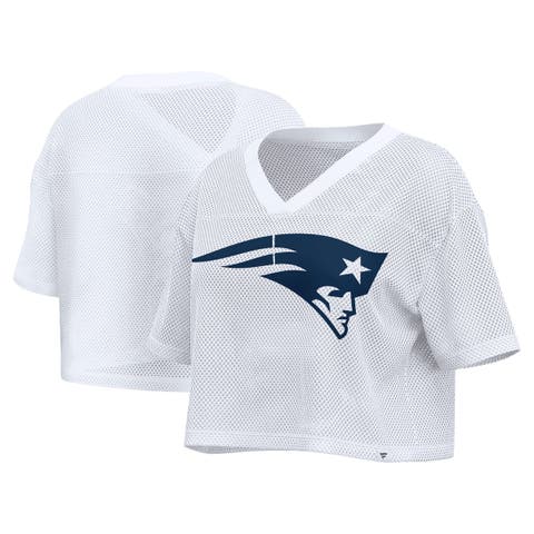Women's Fanatics White New England Patriots Oversized Mesh Cropped V-Neck Jersey