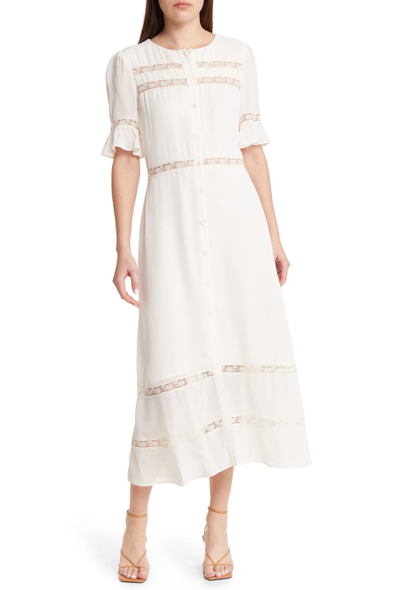 Woodson Lace Inset Button Front Maxi Dress, Main, color, IVORY