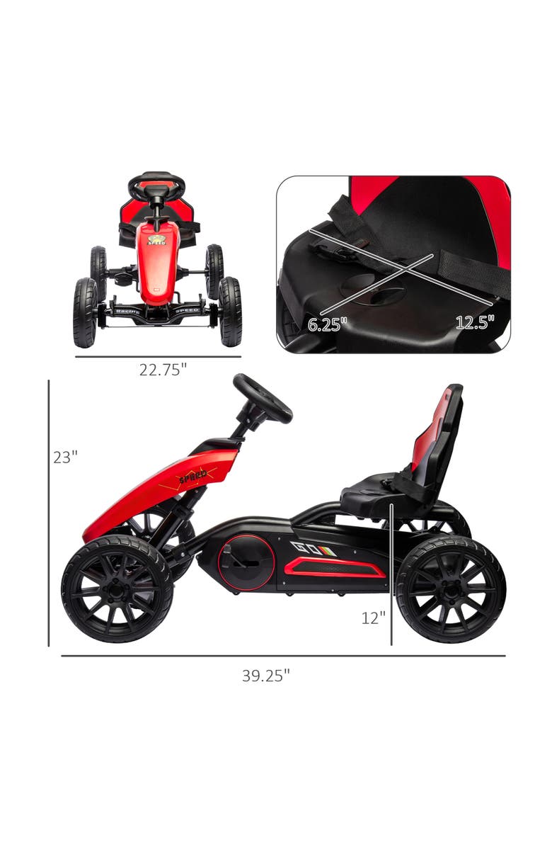 Aosom Kids Pedal Go Kart with Adjustable Seat Swing Axle Handbrake Shock Absorbing Wheels, Alternate, color, Red