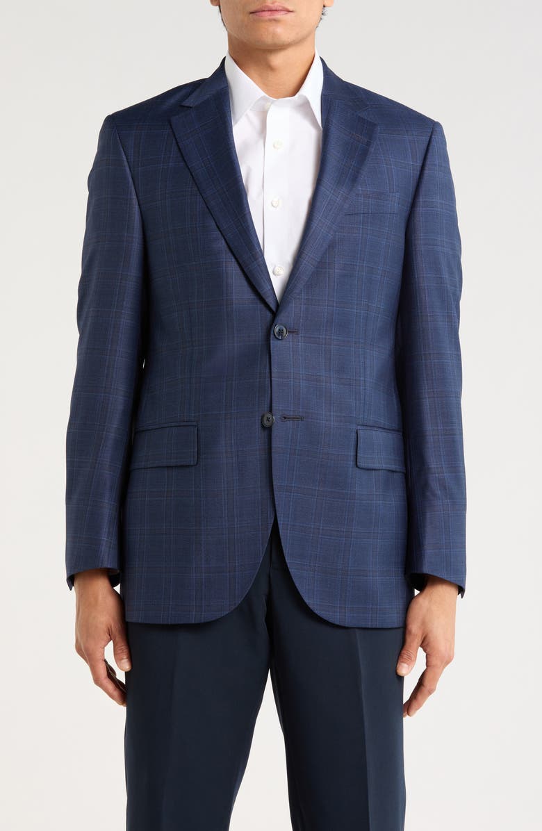 Peter Millar Flynn Classic Fit Plaid Wool Sport Coat, Main, color, Blue