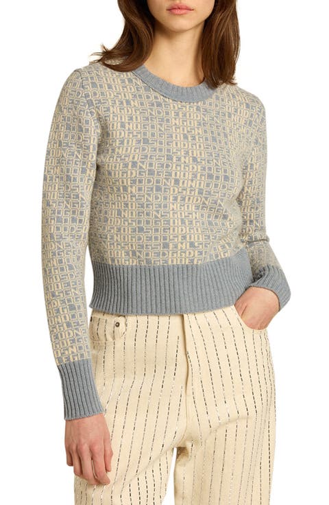 Logo Jacquard Wool & Cashmere Crop Sweater