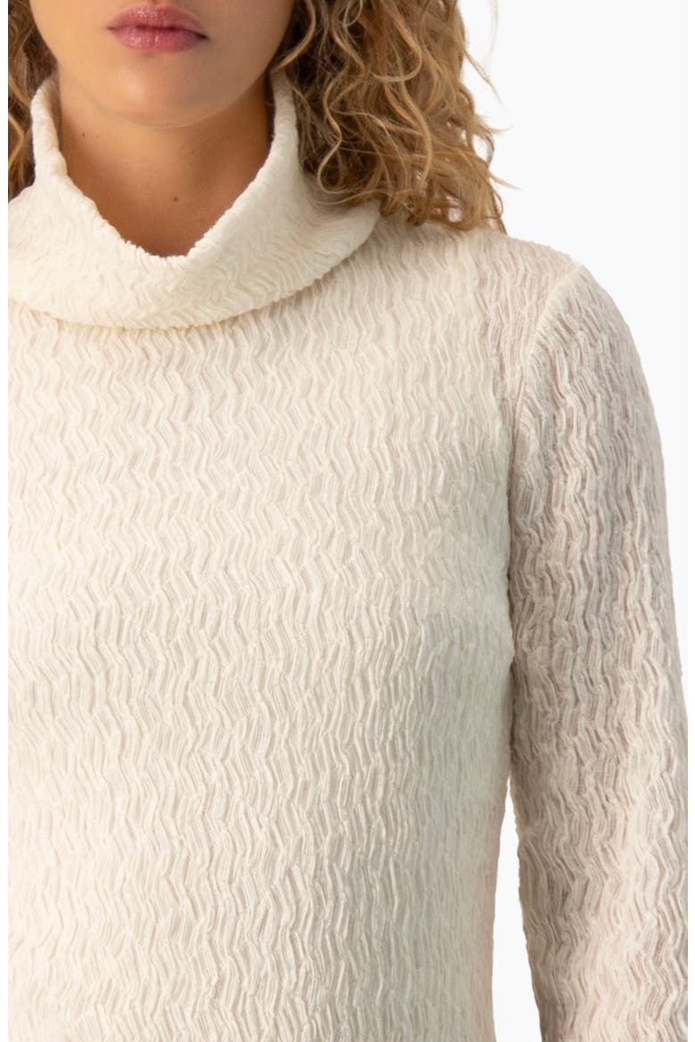 Crinkle-Knit Turtleneck Long-Sleeve Fitted Mini Dress, Alternate, color, Bone