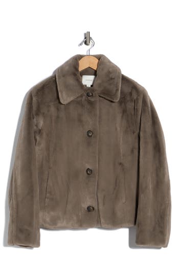 Vince Faux Fur Trucker Jacket In Brown