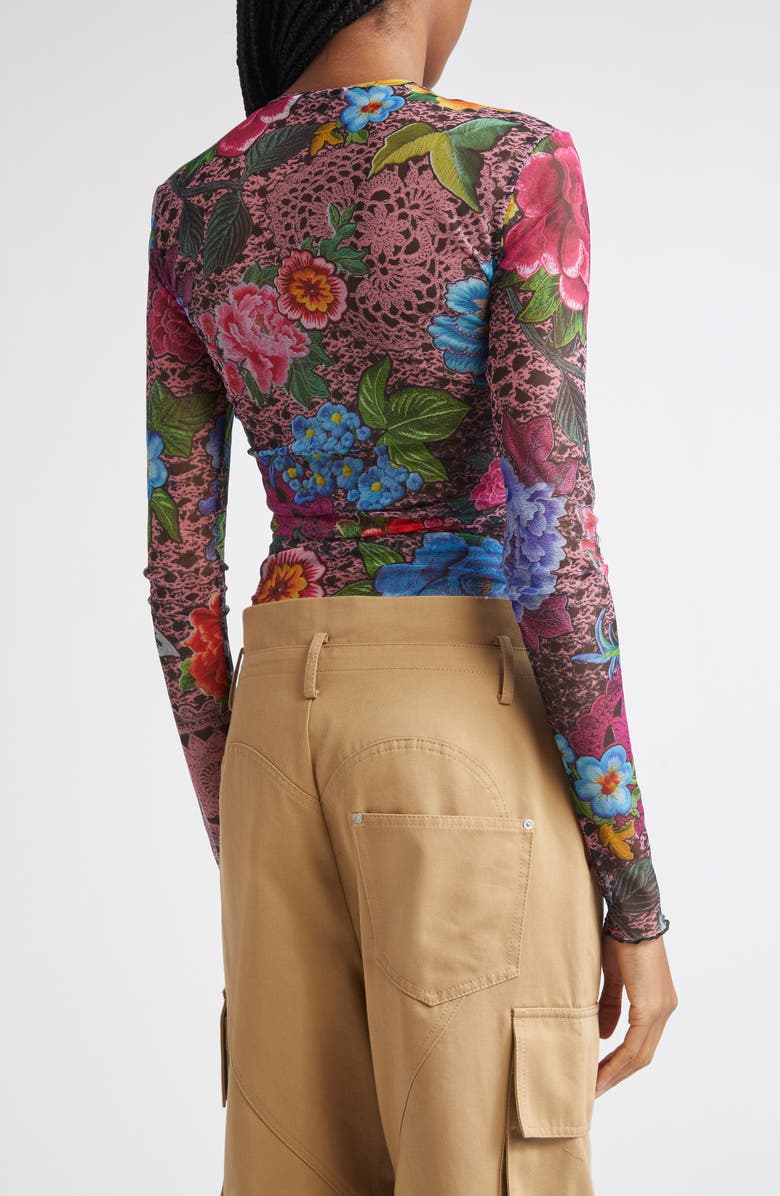 Area Crystal Embellished Floral Tulle Top, Alternate, color, Pink Multi