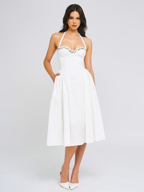 Gianna Embroidered Halter Maxi Dress
