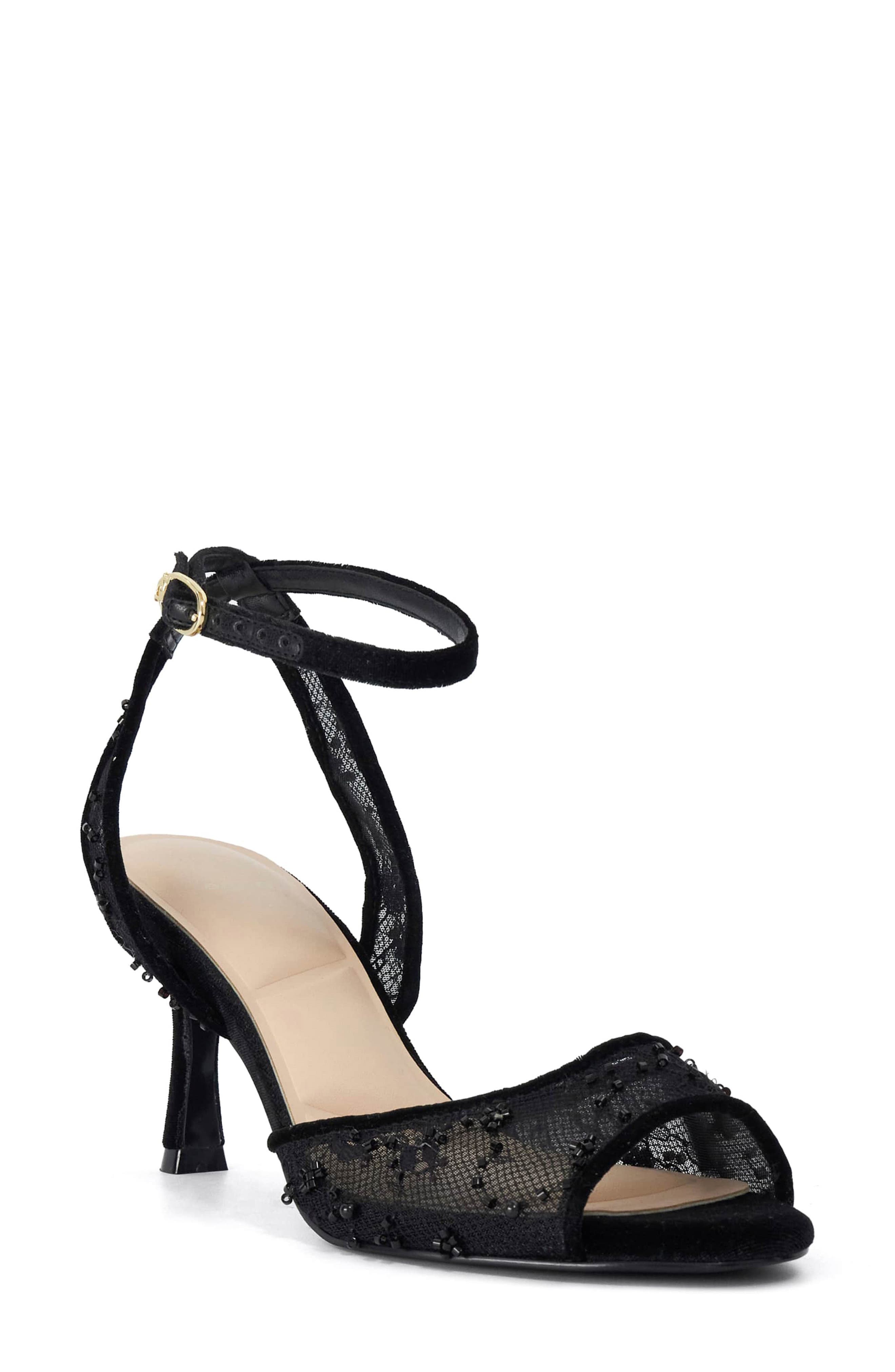 Miimi Beaded Ankle Strap Sandal, Main, color, BLACK