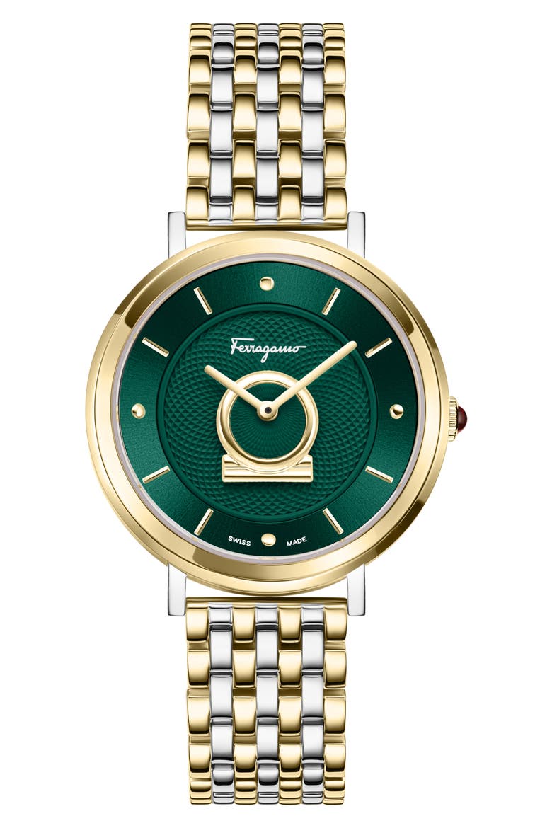 Minuetto Bracelet Watch, 36mm, Main, color, TWO TONE/ GREEN