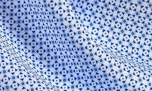 David Donahue Trim Fit Blue Geometric Print Cotton Dress Shirt In Blue