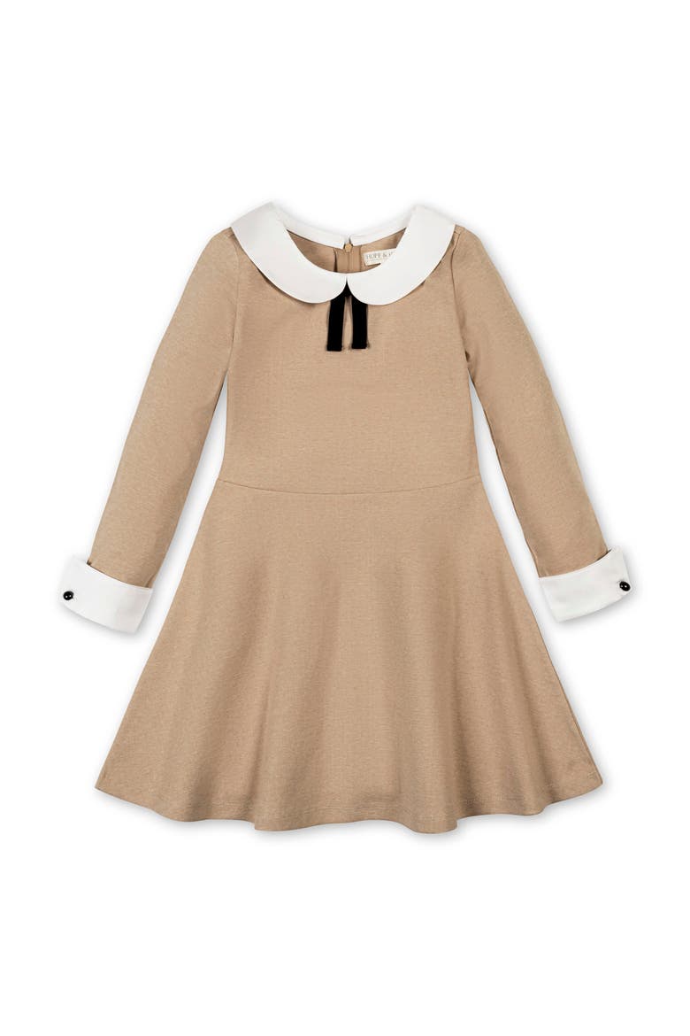Kids' French Look Ponte Dress with Bow, Main, color, Camel Heather