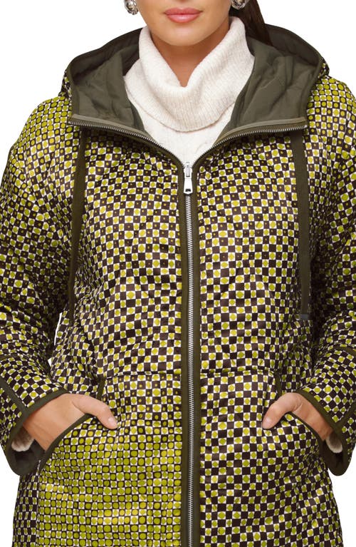Shop Avec Les Filles Reversible Quilted Parka In Micro Geo Olive