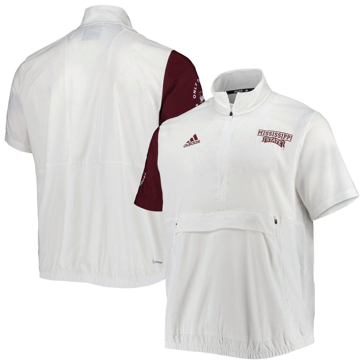 Men's adidas White Mississippi State Bulldogs M STM AEROREADY Half-Zip ...