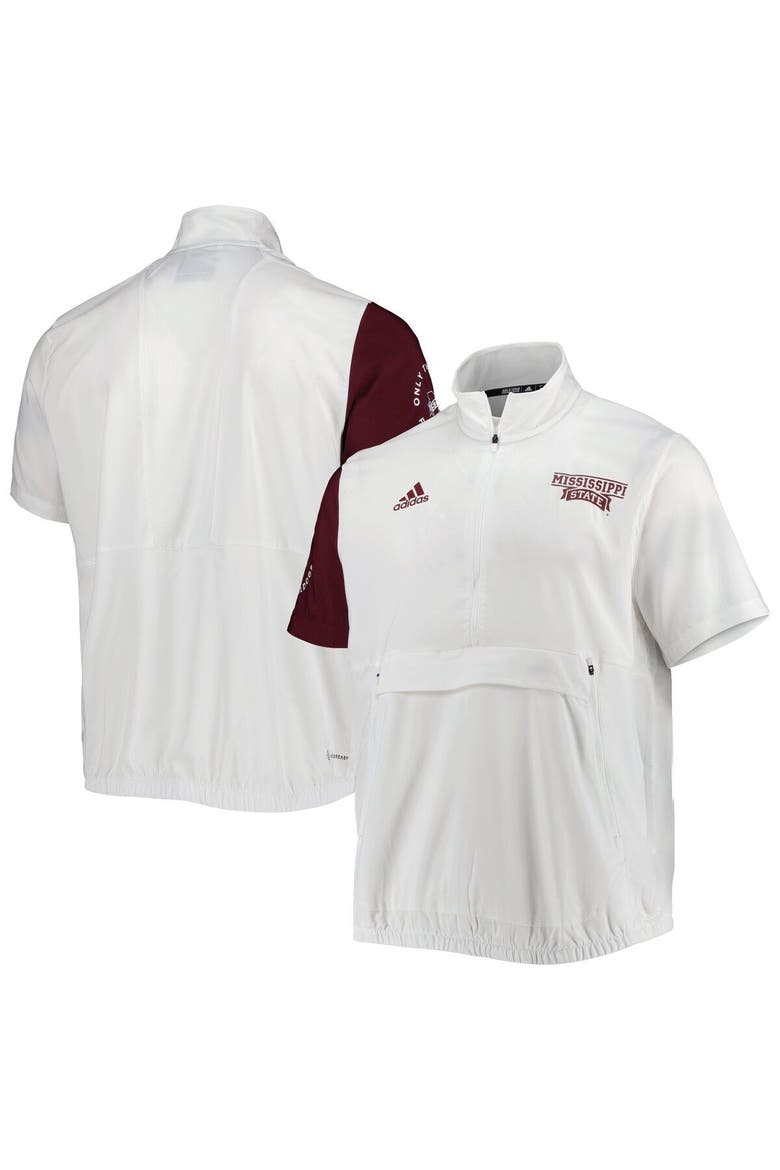 Men's adidas White Mississippi State Bulldogs M STM AEROREADY Half-Zip Jacket, Main, color, White