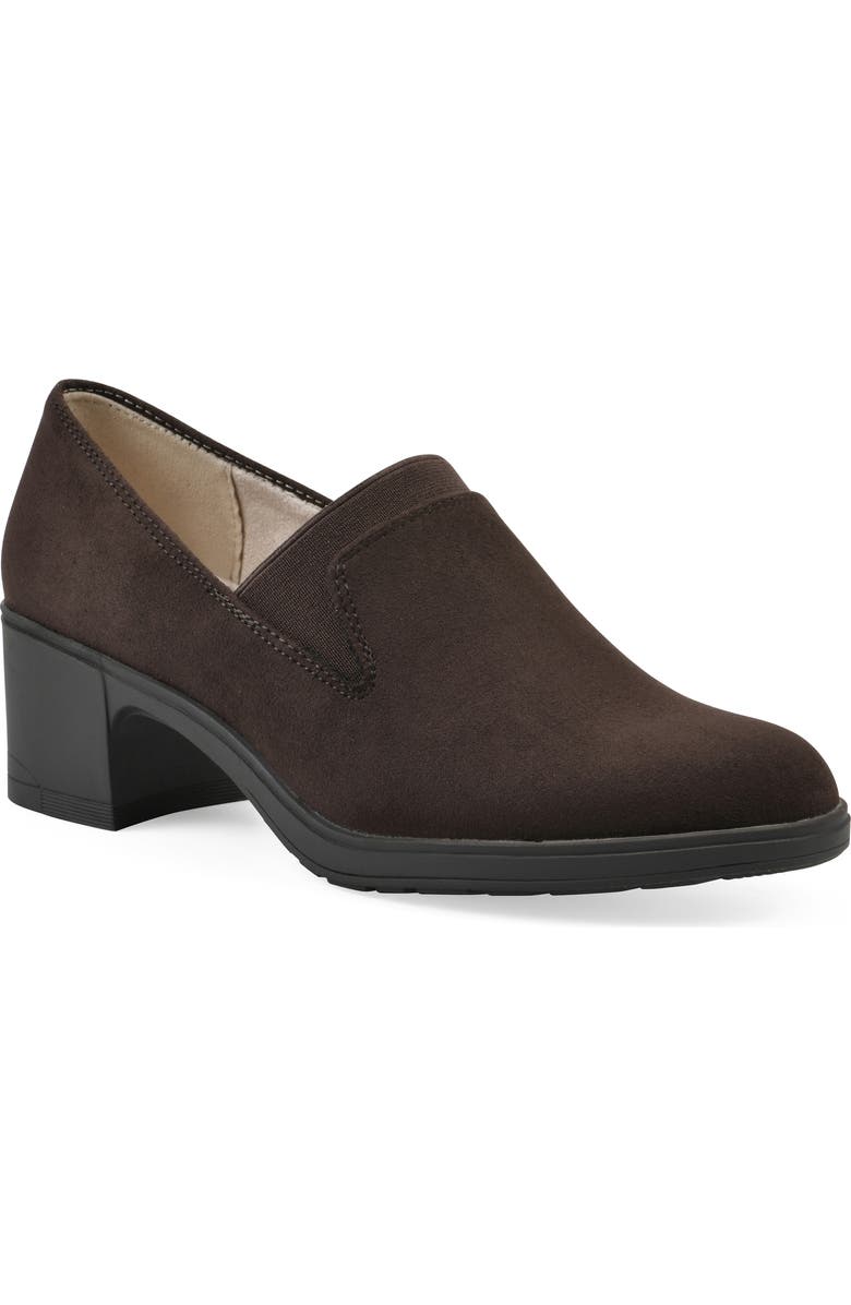 CLIFFS BY WHITE MOUNTAIN Hunton Block Heel Loafer Pump, Main, color, Dark Brown Suedette