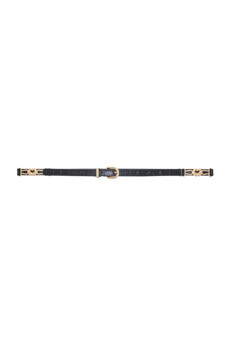 Slim croc-effect leather belt, Alternate, color, Black