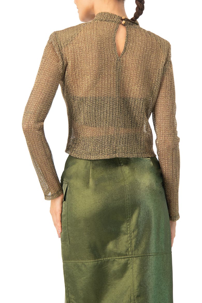 Long Sleeve Cropped Blouse with High Neck, Alternate, color, Gold