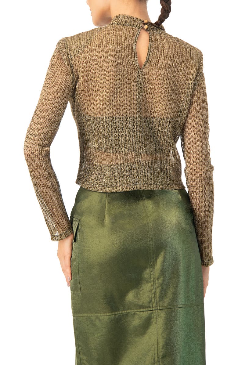 IVONNE Long Sleeve Cropped Blouse with High Neck, Alternate, color, Gold