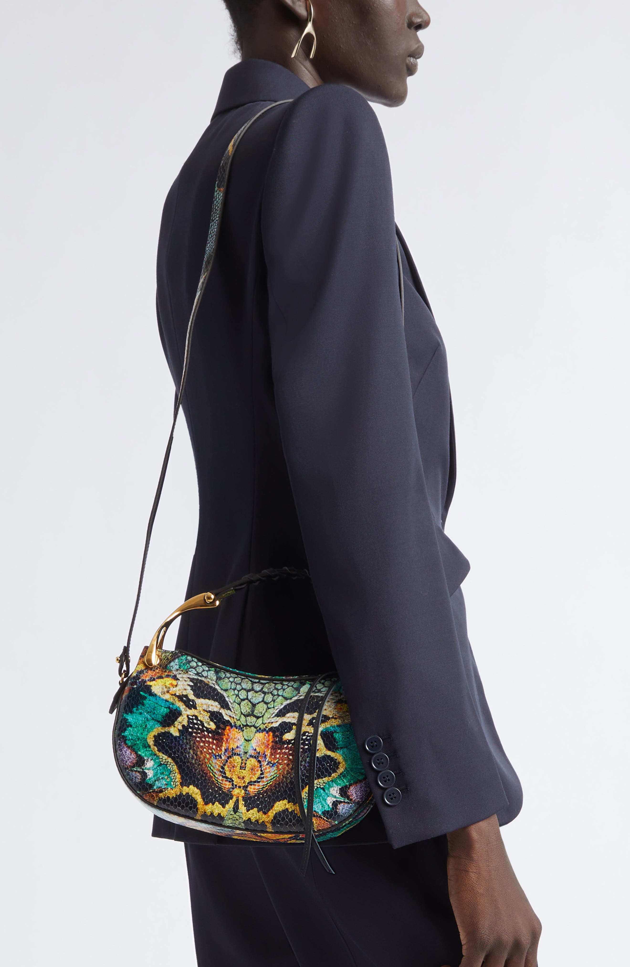 Mini Wishbone Snakeskin Embossed Leather Top Handle Bag, Alternate, color, YELLOW MULTI