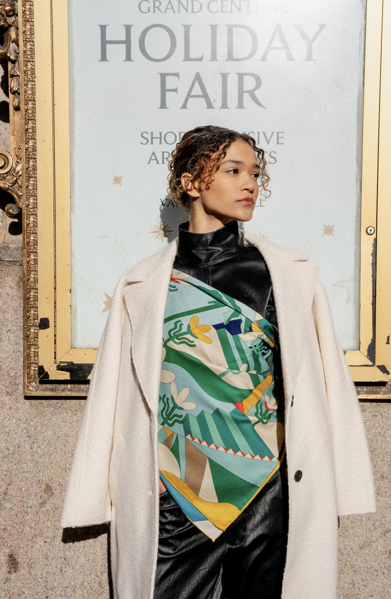 Jessie Zhao New York Double Sided Wool Silk Scarf Of Tropical Breeze, Alternate, color, Blue