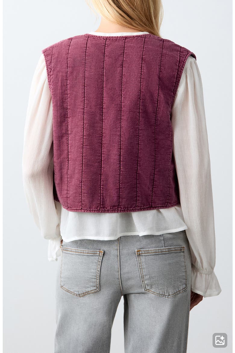 Embroidered Quilted Vest, Alternate, color, BURGUNDY