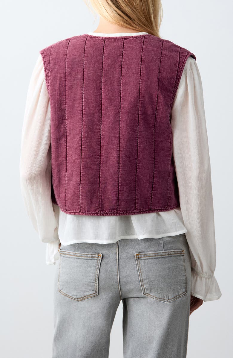 MANGO TEEN Embroidered Quilted Vest, Alternate, color, Burgundy