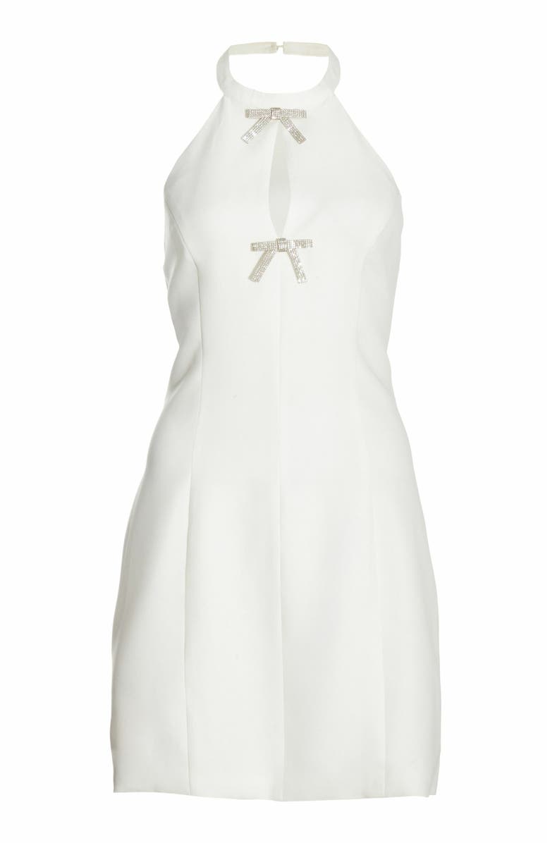 QUIZ Woven Halter Neck Dimante Bow Mini Dress, Alternate, color, 