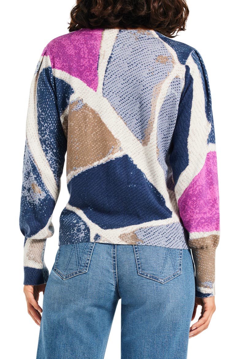 Pattern Puff Shoulder Sweater, Alternate, color, BLUE MULTI