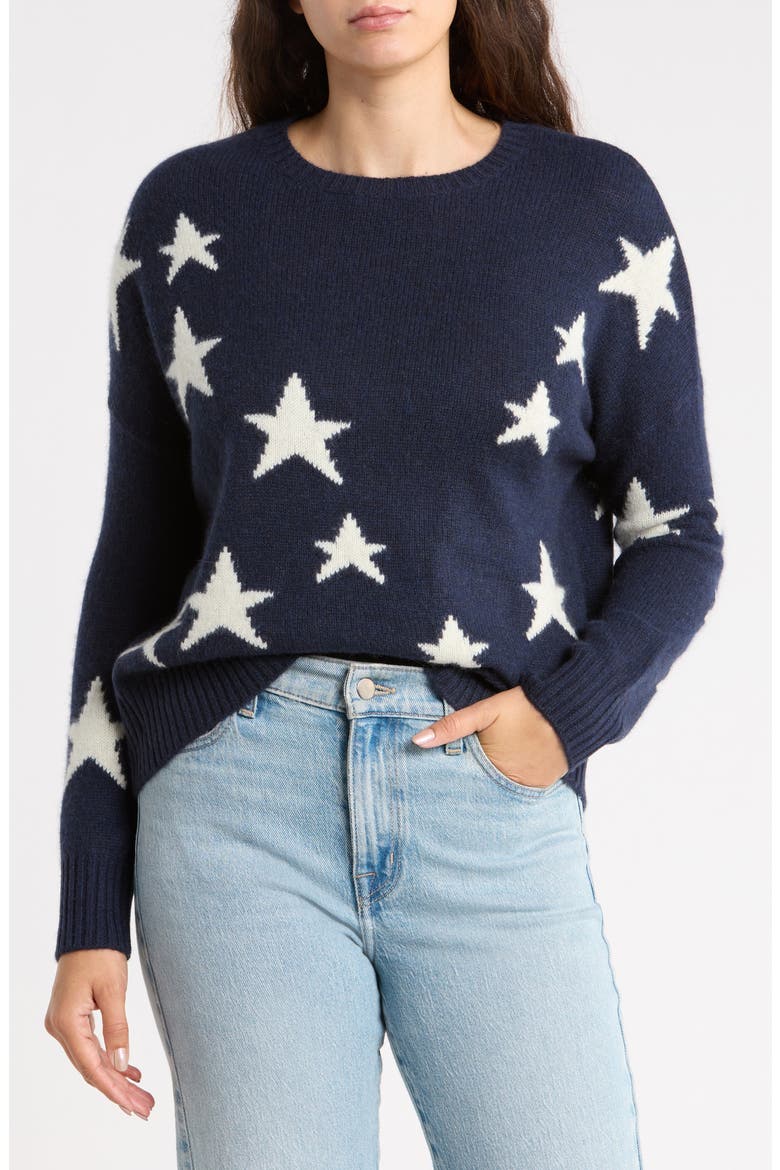 Star Cashmere Sweater, Main, color, NAVY INK/ SOFT BUTTER