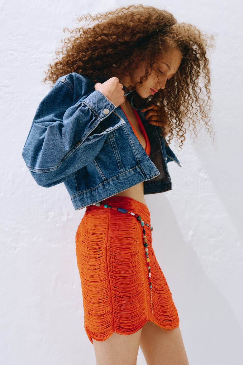 Fringed Mini Skirt, Alternate, color, Bright orange
