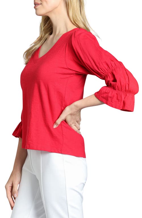 Apny Renaissance Sleeve Cotton Slub Top In Rocco Red