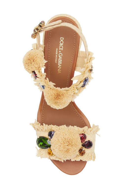 Dolce & Gabbana Embroidered Sandal With Fringes In Sand