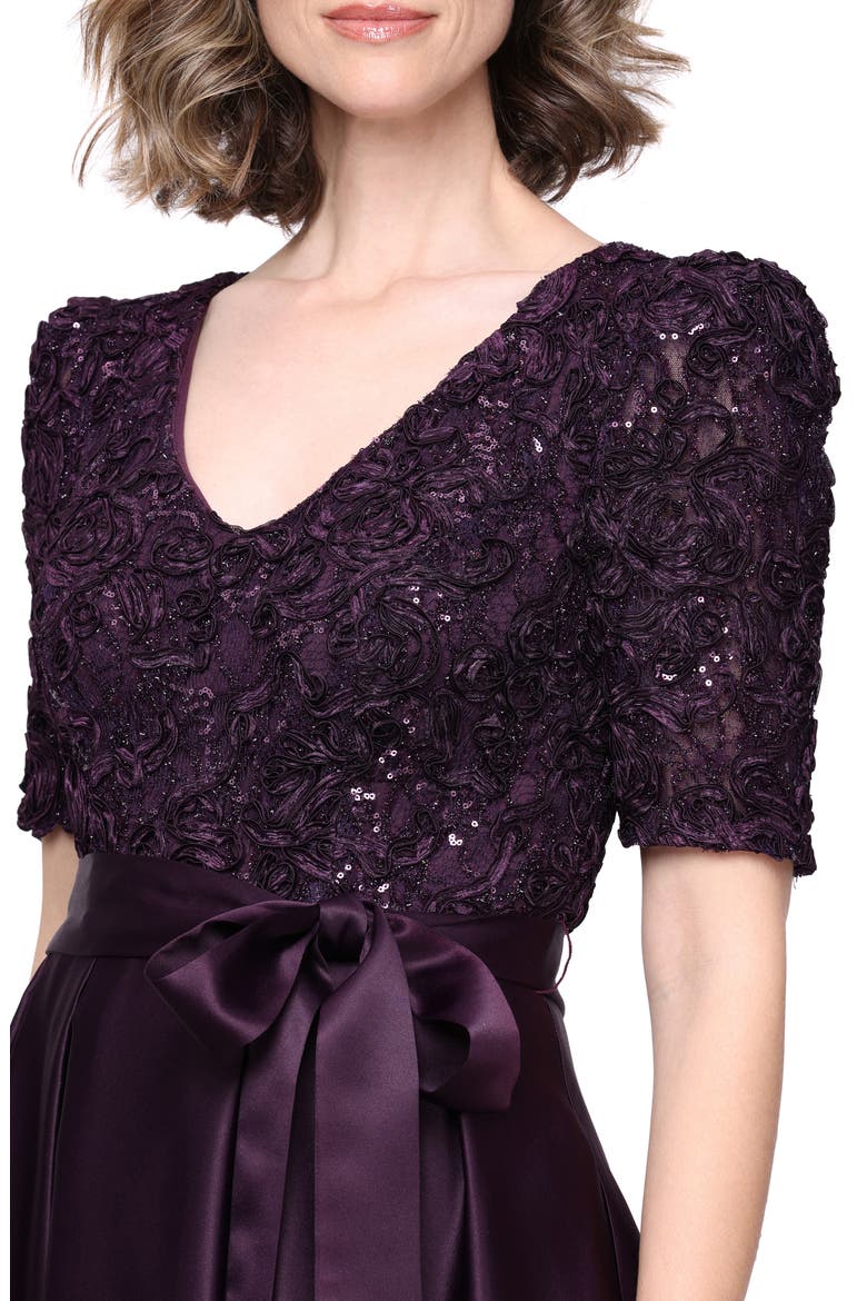 Sequin Soutache Bodice Empire Waist A-Line Gown, Alternate, color, DEEP PLUM