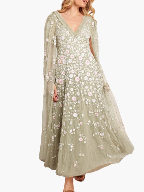 Ethereal Blooms Cape Sleeve Ankle Gown
